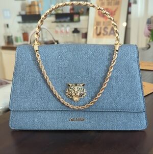 ALDO Denim Shoulder Bag with Gold Chain